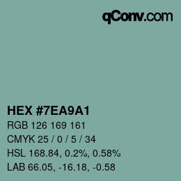 Code couleur: HEX #7EA9A1 | qconv.com