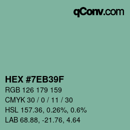 カラーコード: HEX #7EB39F | qconv.com