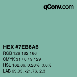 カラーコード: HEX #7EB6A6 | qconv.com