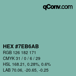 カラーコード: HEX #7EB6AB | qconv.com