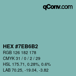カラーコード: HEX #7EB6B2 | qconv.com