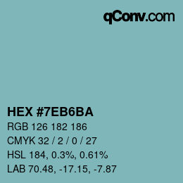 カラーコード: HEX #7EB6BA | qconv.com