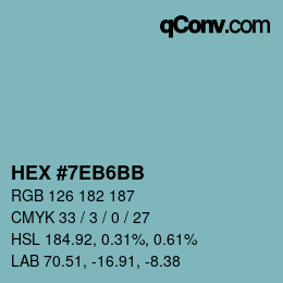 カラーコード: HEX #7EB6BB | qconv.com