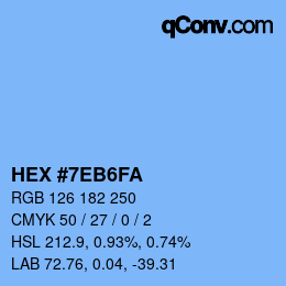 カラーコード: HEX #7EB6FA | qconv.com