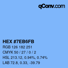 カラーコード: HEX #7EB6FB | qconv.com