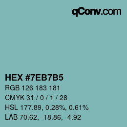 カラーコード: HEX #7EB7B5 | qconv.com