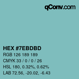 Color code: HEX #7EBDBD | qconv.com