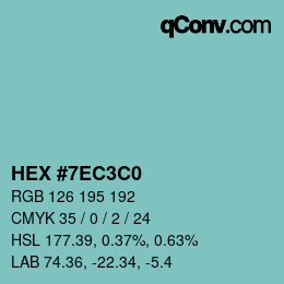 カラーコード: HEX #7EC3C0 | qconv.com