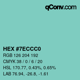 カラーコード: HEX #7ECCC0 | qconv.com
