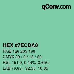 カラーコード: HEX #7ECDA8 | qconv.com