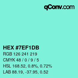 颜色代码: HEX #7EF1DB | qconv.com