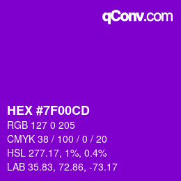 颜色代码: HEX #7F00CD | qconv.com