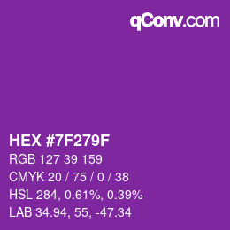 カラーコード: HEX #7F279F | qconv.com