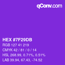 颜色代码: HEX #7F29DB | qconv.com