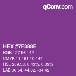 カラーコード: HEX #7F388E | qconv.com