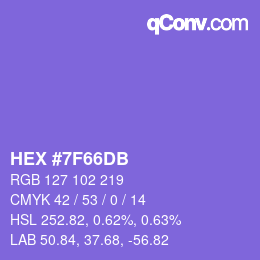 カラーコード: HEX #7F66DB | qconv.com