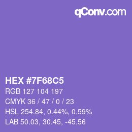 Farbcode: HEX #7F68C5 | qconv.com