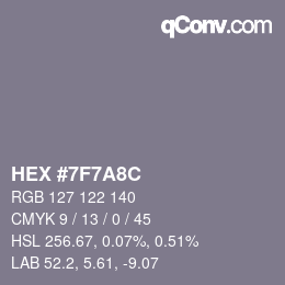 カラーコード: HEX #7F7A8C | qconv.com