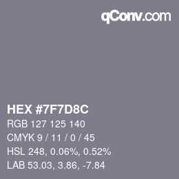 Farbcode: HEX #7F7D8C | qconv.com