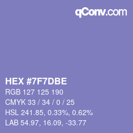 Color code: HEX #7F7DBE | qconv.com