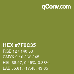 Color code: HEX #7F8C35 | qconv.com