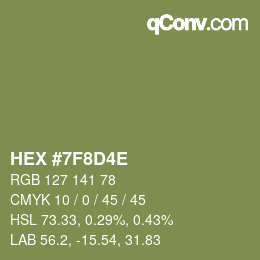 Color code: HEX #7F8D4E | qconv.com