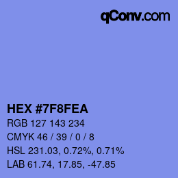 Color code: HEX #7F8FEA | qconv.com