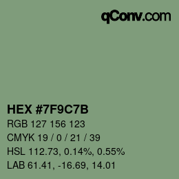 Color code: HEX #7F9C7B | qconv.com