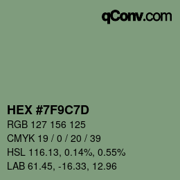 Color code: HEX #7F9C7D | qconv.com