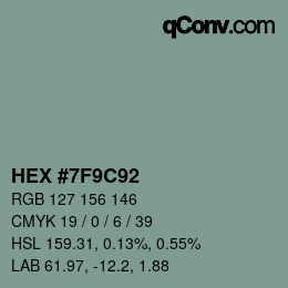 カラーコード: HEX #7F9C92 | qconv.com