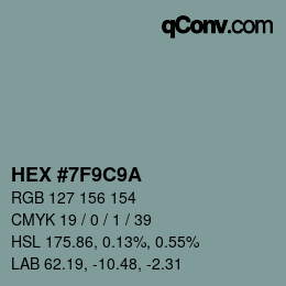 Color code: HEX #7F9C9A | qconv.com