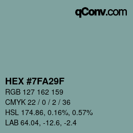 Color code: HEX #7FA29F | qconv.com