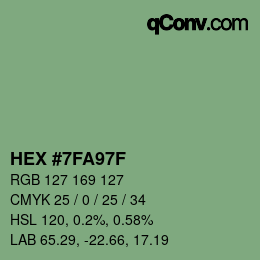 颜色代码: HEX #7FA97F | qconv.com