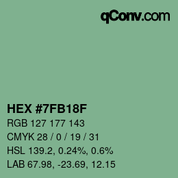 颜色代码: HEX #7FB18F | qconv.com