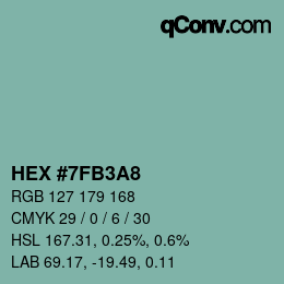 颜色代码: HEX #7FB3A8 | qconv.com