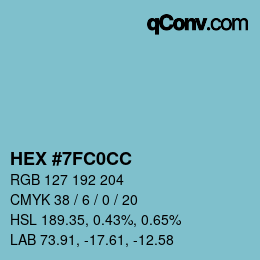 颜色代码: HEX #7FC0CC | qconv.com