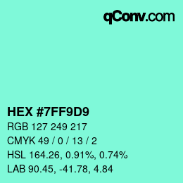 Color code: HEX #7FF9D9 | qconv.com