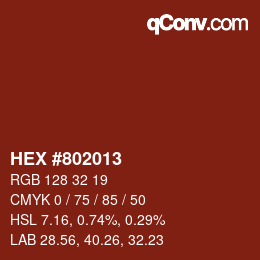 颜色代码: HEX #802013 | qconv.com