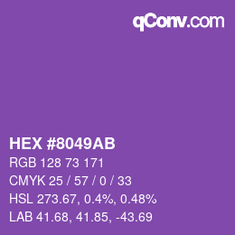 Color code: HEX #8049AB | qconv.com