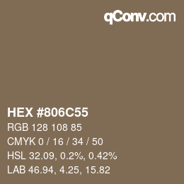 Farbcode: HEX #806C55 | qconv.com