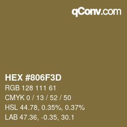 颜色代码: HEX #806F3D | qconv.com