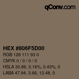 Code couleur: HEX #806F5D00 | qconv.com