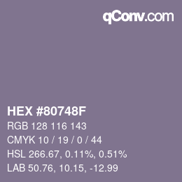颜色代码: HEX #80748F | qconv.com