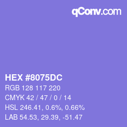 颜色代码: HEX #8075DC | qconv.com