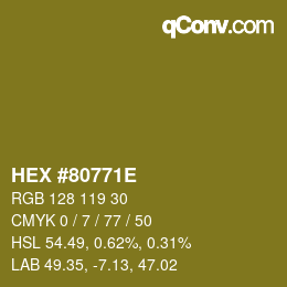 Color code: HEX #80771E | qconv.com