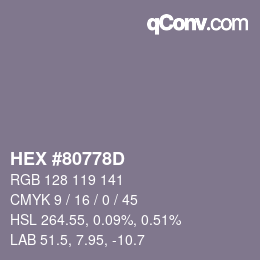 Farbcode: HEX #80778D | qconv.com