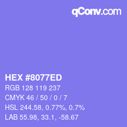 カラーコード: HEX #8077ED | qconv.com