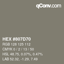 Color code: HEX #807D70 | qconv.com