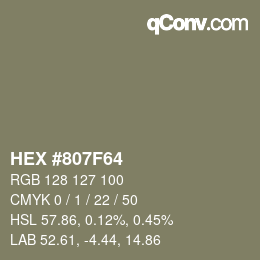 Farbcode: HEX #807F64 | qconv.com