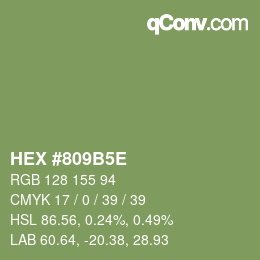 Farbcode: HEX #809B5E | qconv.com
